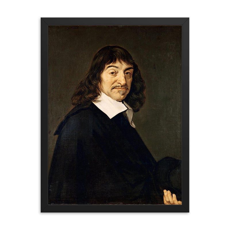 Rene Descartes framed print on a plain backdrop in size 18