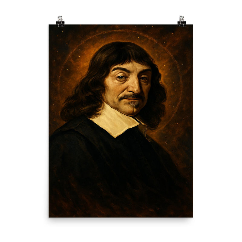 Rene Descartes poster on a plain backdrop in size 8
