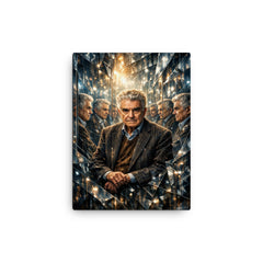 Rene Girard among mirrors and mimetic doubles canvas print on a plain backdrop in size 12"x16".