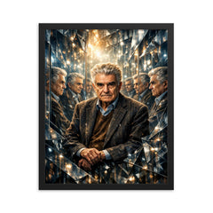 Rene Girard among mirrors and mimetic doubles framed print on a plain backdrop in size 16"x20".