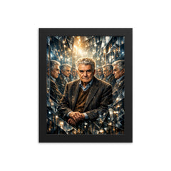 Rene Girard among mirrors and mimetic doubles framed print on a plain backdrop in size 8"x10".