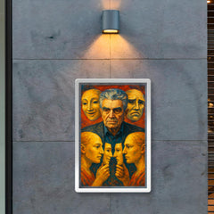 Rene Girard with masks and mirrored desire poster 2