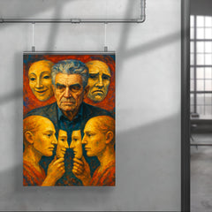 Rene Girard with masks and mirrored desire poster 4