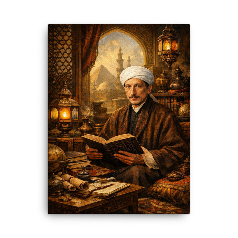 Rene Guenon in Cairo study canvas print on a plain backdrop in size 18