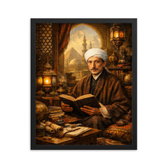Rene Guenon in Cairo study framed print on a plain backdrop in size 16"x20".