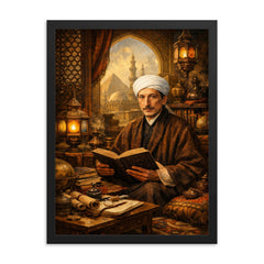 Rene Guenon in Cairo study framed print on a plain backdrop in size 18"x24".