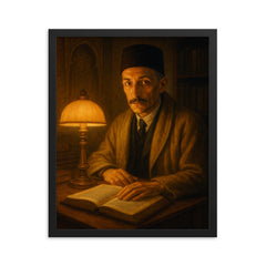 Rene Guenon in Cairo study lamp glow framed print on a plain backdrop in size 16"x20".