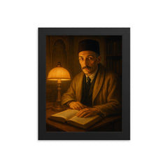 Rene Guenon in Cairo study lamp glow framed print on a plain backdrop in size 8"x10".