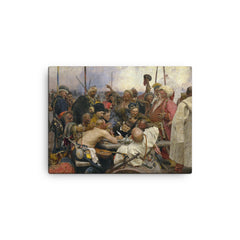 Reply of the Zaporozhian Cossacks by Ilya Repin, 1891 canvas print on a plain backdrop in size 12"x16".