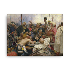 Reply of the Zaporozhian Cossacks by Ilya Repin, 1891 canvas print on a plain backdrop in size 18"x24".