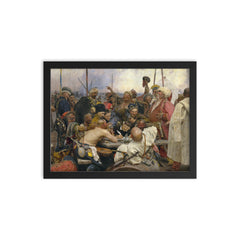 Reply of the Zaporozhian Cossacks by Ilya Repin, 1891 framed print on a plain backdrop in size 12"x16".