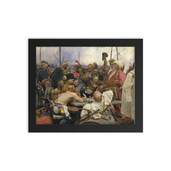 Reply of the Zaporozhian Cossacks by Ilya Repin, 1891 framed print on a plain backdrop in size 8"x10".