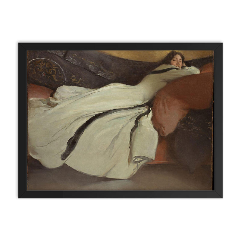 Repose by John White Alexander, 1895 framed print on a plain backdrop in size 18
