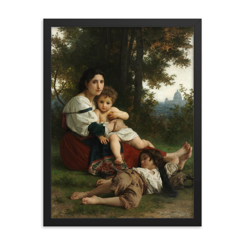Rest by William-Adolphe Bouguereau framed print on a plain backdrop in size 18