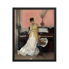 Reverie: The Letter by Raimundo de Madrazo y Garreta, 1870s framed print on a plain backdrop in size 16"x20".