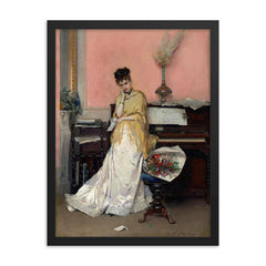 Reverie: The Letter by Raimundo de Madrazo y Garreta, 1870s framed print on a plain backdrop in size 18"x24".