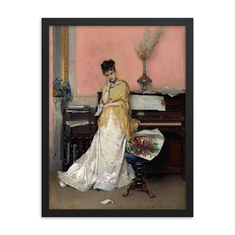 Reverie: The Letter by Raimundo de Madrazo y Garreta, 1870s framed print on a plain backdrop in size 18