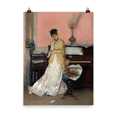 Reverie: The Letter by Raimundo de Madrazo y Garreta, 1870s poster on a plain backdrop in size 8"x10".