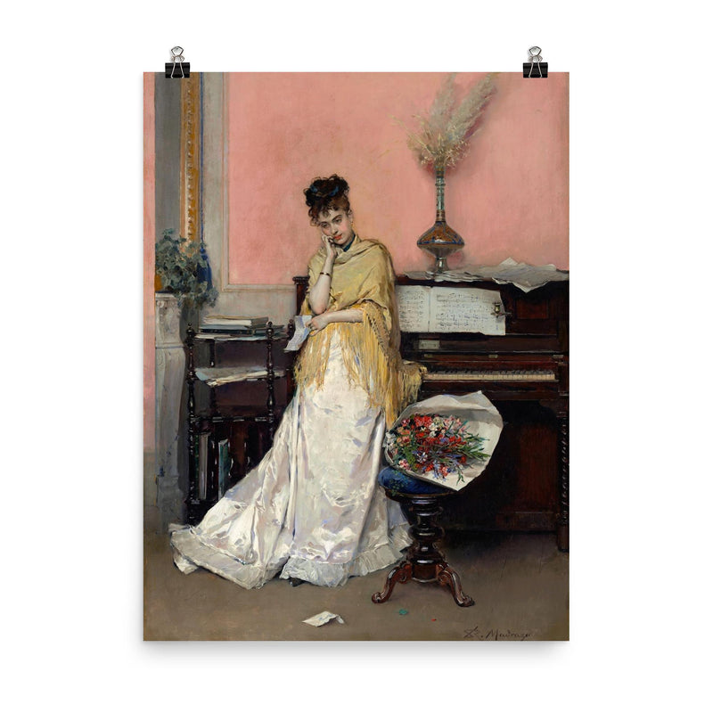 Reverie: The Letter by Raimundo de Madrazo y Garreta, 1870s poster on a plain backdrop in size 8