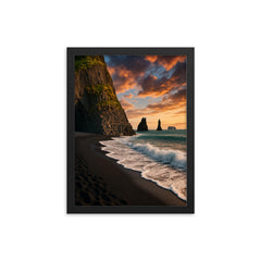 Reynisfjara Black Sand Beach Iceland framed print on a plain backdrop in size 12"x16".