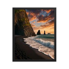 Reynisfjara Black Sand Beach Iceland framed print on a plain backdrop in size 16"x20".