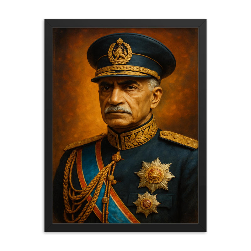 Reza Shah Pahlavi framed print on a plain backdrop in size 18
