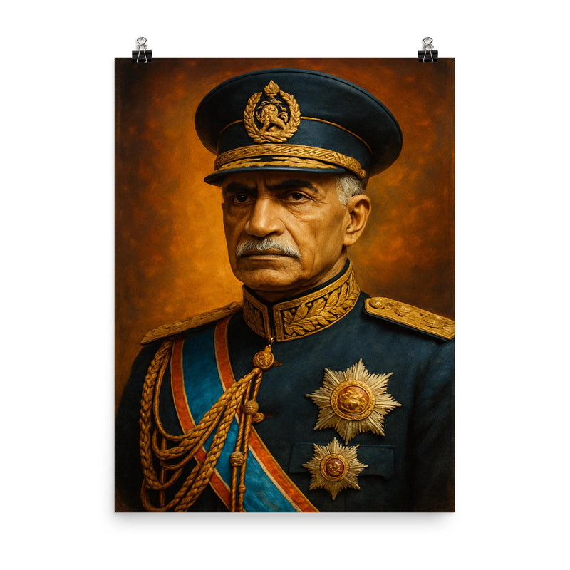 Reza Shah Pahlavi poster on a plain backdrop in size 8