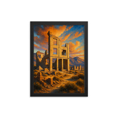 Rhyolite Ghost Town Nevada USA framed print on a plain backdrop in size 12"x16".