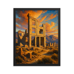 Rhyolite Ghost Town Nevada USA framed print on a plain backdrop in size 16"x20".