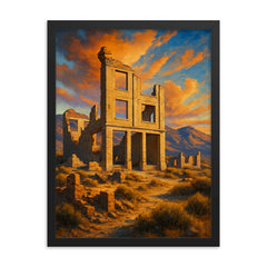 Rhyolite Ghost Town Nevada USA framed print on a plain backdrop in size 18"x24".