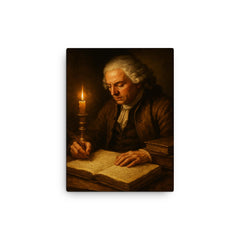 Richard Cantillon candlelit merchant manuscript canvas print on a plain backdrop in size 12"x16".