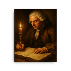 Richard Cantillon candlelit merchant manuscript canvas print on a plain backdrop in size 16"x20".