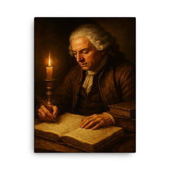 Richard Cantillon candlelit merchant manuscript canvas print on a plain backdrop in size 18"x24".
