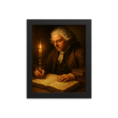 Richard Cantillon candlelit merchant manuscript framed print on a plain backdrop in size 8"x10".