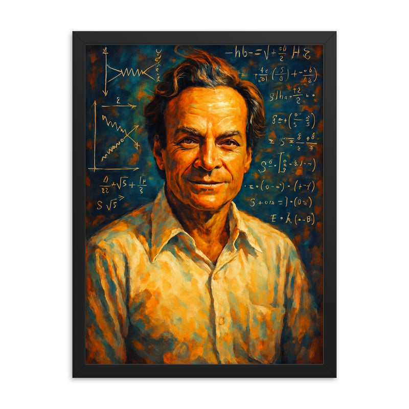 Richard Feynman framed print on a plain backdrop in size 18