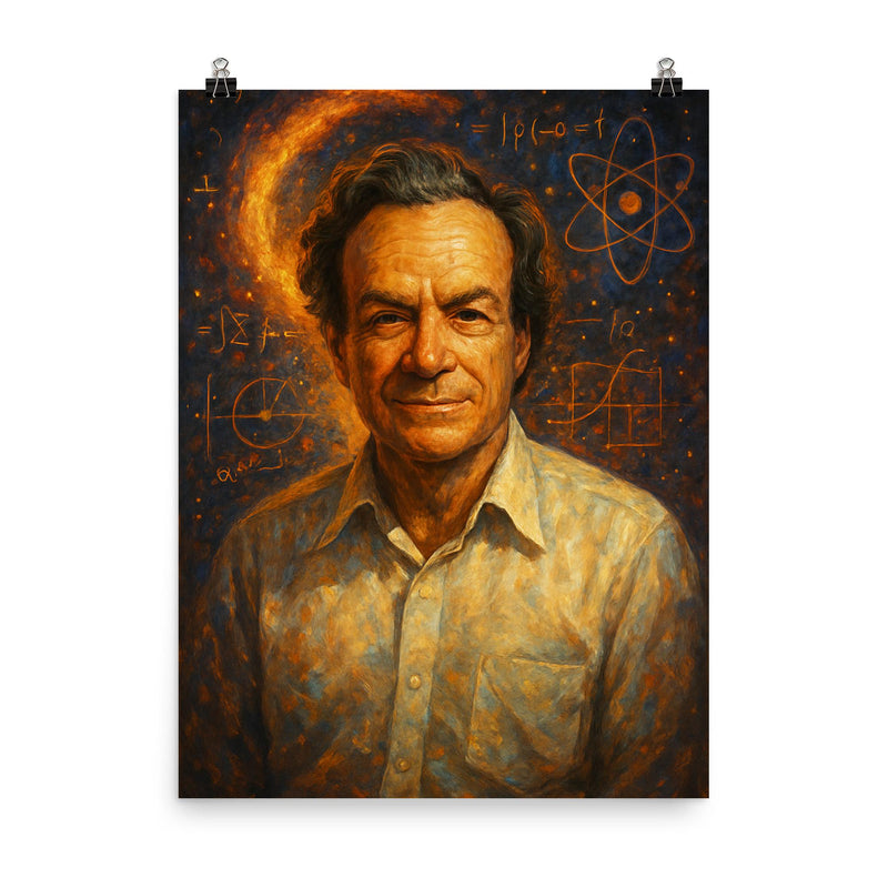 Richard Feynman poster on a plain backdrop in size 8