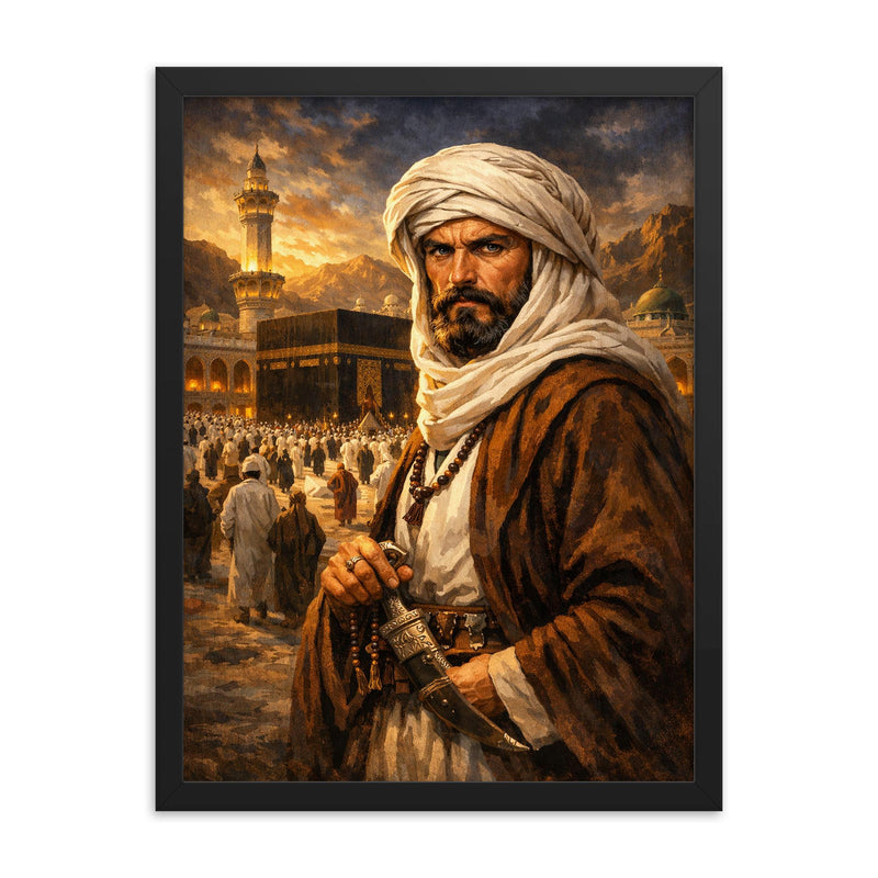Richard Francis Burton disguised in Mecca framed print on a plain backdrop in size 18