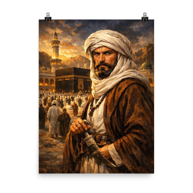 Richard Francis Burton disguised in Mecca poster on a plain backdrop in size 8