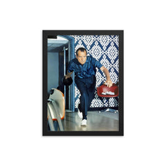 Richard Nixon bowling framed print on a plain backdrop in size 12"x16".