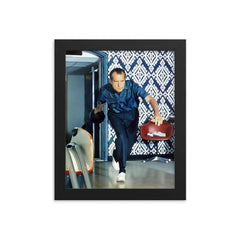 Richard Nixon bowling framed print on a plain backdrop in size 8"x10".