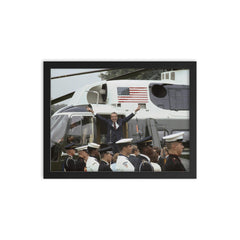 Richard Nixon Waves Goodbye After Resigning, August 9, 1974 framed print on a plain backdrop in size 12"x16".