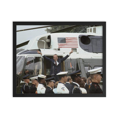 Richard Nixon Waves Goodbye After Resigning, August 9, 1974 framed print on a plain backdrop in size 16"x20".