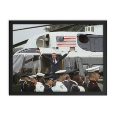 Richard Nixon Waves Goodbye After Resigning, August 9, 1974 framed print on a plain backdrop in size 18"x24".