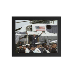 Richard Nixon Waves Goodbye After Resigning, August 9, 1974 framed print on a plain backdrop in size 8"x10".