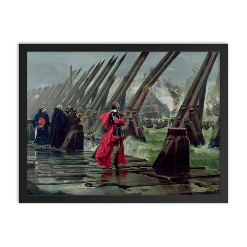Richelieu on the Sea Wall of La Rochelle by Henri-Paul Motte framed print on a plain backdrop in size 18