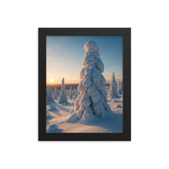 Riisitunturi Snow laden Trees Finland framed print on a plain backdrop in size 8"x10".