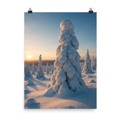 Riisitunturi Snow laden Trees Finland poster on a plain backdrop in size 8"x10".