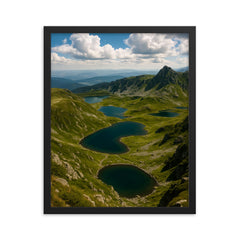 Rila Seven Lakes Bulgaria framed print on a plain backdrop in size 16"x20".