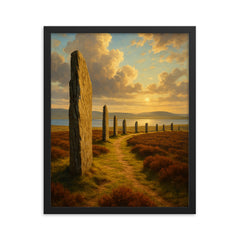 Ring of Brodgar Scotland framed print on a plain backdrop in size 16"x20".