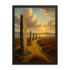 Ring of Brodgar Scotland framed print on a plain backdrop in size 18"x24".